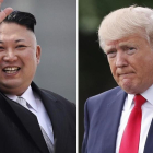 Combo de fotos de Kim Jong-un (izq) y Donald Trump, realizadas el 15 y el 29 de abril, respectivamente, en Pionyang y Washington.