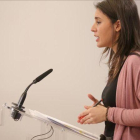 Irene Montero, en una rueda de prensa en el Congreso.
