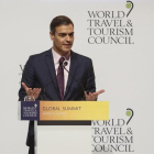 Pedro Sánchez, durante su intervención en la Cumbre del Consejo Mundial de Viajes y Turismo.