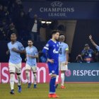 Los jugadores del Manchester City celebran la victoria en Alemania.