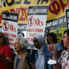 Imagen de una manifestación en Atenas contra la política migratoria de la UE. ORESTIS PANAGIOTOU