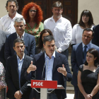 Pedro Sánchez en un acto de su partido que tuvo lugar ayer en Alcalá de Henares.
