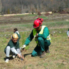 Los técnicos instruyen a los niños en la plantación. PLANILLO