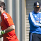 Casillas y Ancelotti (detrás), durante un entrenamiento.