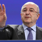 El comisario Joaquín Almunia, ayer en un acto en Bruselas.