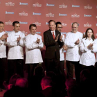 El presidente de Michelin, Michael Ellis, junto a los cocineros ganadores de tres estrellas Michelín. RPBIN TOWNDSEND