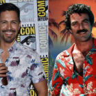 Los actores Jay Hernández, que protagoniza la nueva serie Magnum PI, y Tom Selleck, que encarnó al popular detective en los años 80.