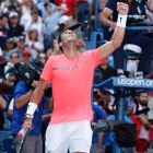 Nadal celebra su triunfo ante Dolgopolov y el pase a cuartos. LANE