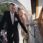 Estefanía Vera junto al retrato del día de su boda con Gabi, el policía leonés muerto en Kabul. JESÚS