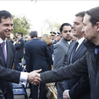 Andrés Herzog saluda a Pablo Iglesias en presencia de Rosa Díez y Albert Rivera.