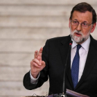 El presidente del Gobierno, Mariano Rajoy, en la rueda de prensa que ha ofrecido este martes desde Sofía, en Bulgaria.