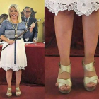 La alcaldesa de Jerez, Mamen Sánchez, el día de la investidura. A la derecha, detalle de sus zapatos.