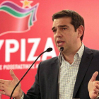 Alexis Tsipras, primer ministro griego, interviene ante el comité central de Syriza este sábado, en Atenas.