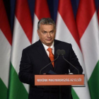 Viktor Orbán, en su mitin en Budapest.