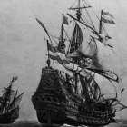 Grabado de galeones españoles de principios del siglo XVIII