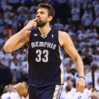 Marc Gasol celebra la victoria de los Grizzlies, el miércoles en Oklahoma City.