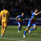 Carlos Martínez anotó tres goles en el partido de la primera vuelta contra la Deportiva. LOF