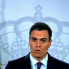 Pedro Sánchez durante su declaración institucional sobre Venezuela.