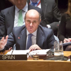 El ministro de Economía, Luis de Guindos, durante su intervención en el Consejo de Seguridad de Naciones Unidas el 17 de diciembre.