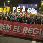 Cabecera de la manifestación de ANC contra el Consejo de Ministros de hoy 21 en Barcelona.
