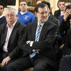 Juan Rosell, Ignacio Fernández Toxo, Mariano Rajoy y Cándido Méndez, durante la presentación del plan destinado a los jóvenes.