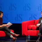 Carles Puigdemont, durante la entrevista en un teatro de Amberes.