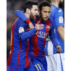 Messi, autor de los dos goles frente al Leganés, junto a su compañero Neymar. ALBERTO ESTÉVEZ