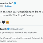 Tuit de la Ponferradina en el que muestra sus condolencias a la famlia real británica. TWITTER