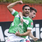 Borjas Martín celebra el gol marcado frente al Sporting de Gijón B en las instalaciones asturianas de Mareo.