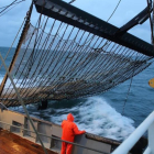 Pesquero holandés con redes equipadas con electrodos en el Mar del Norte.
