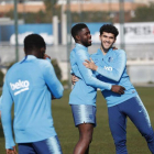 Umtiti, durante el entrenamiento de este viernes.