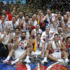 La selección española tras ganar el Europeo 2015 al vencer por 80-63 a Lituania en Francia. HIDALGO
