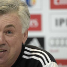 Ancelotti, en la sala de prensa de Valdebebas.