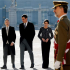 Fernando Grande Marlaska, Pedro Sánchez, el rey Felipe y la reina Letizia durante la celebración de la Pascua Militar. CHEMA MOYA