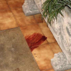 Restos de sangre de la víctima en el portal donde fue agredida