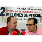 Ignacio Fernández (CC OO) y Manuel Mayo (UGT), ayer en la rueda de prensa.
