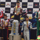 David Vidales, a la derecha en el tercer puesto del podio de la Adac Karts Masters en Ampfing. DL