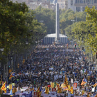 Un momento de la manifestación contra los atentados yihadistas en Cataluña que bajo el eslogan «No tinc por» (No tengo miedo) recorrió las calles de Barcelona. A. ESTÉVEZ