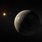 Recreación artística de Proxima B orbitando la estrella Proxima Centauri.