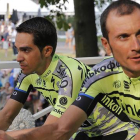 Alberto Contador e Ivan Basso, el pasado 2 de julio en Utrecht, dos días antes de empezar el Tour 2015.