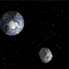 Imagen de una recreación distribuida por la NASA que representa el paso de un asteroide.