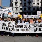 Cabecera de la manifestación de los trabajadores interinos del sector público.