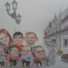 Agachados y en primera línea de salida, de izquierda a derecha, Pedro Muñoz (CB), Samuel Folgueral (USE), Marco Morala (PP) y Olegario Ramón (PSOE). Arriba, Lorena González (Podemos), Javier Arias (IU), y Tarsicio Carballo (PRB). Ejerce de juez de línea l