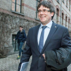Carles Puigdemont tras la conferencia en la universidad de Copenhague.