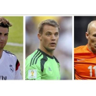 Ronaldo, Neuer y Robben, los tres candidatos a mejor jugador europeo.