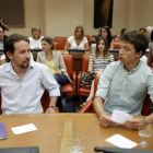 Pablo Iglesias, Íñigo Errejón y Alberto Garzón, el pasado jueves en el Congreso.