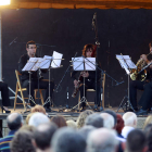 Imagen del Quinteto de Viento JMJ, en su actuación en la plaza de San Marcelo del pasado día 3.