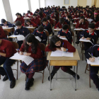 Escolares del Colegio Leonés, ayer concentrados en la prueba. RAMIRO