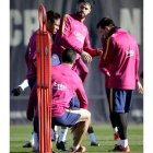 Messi, Neymar, Luis Suárez y Piqué, en el entrenamiento.