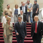 La presidenta del Parlament, Mas y el coordinador del Pacto Nacional por el Derecho a Decidir.